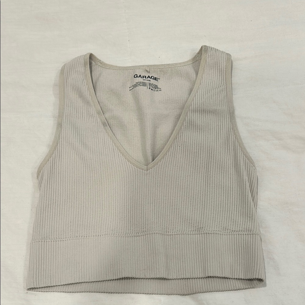 Garage Cream Ribbed Crop Tank Top